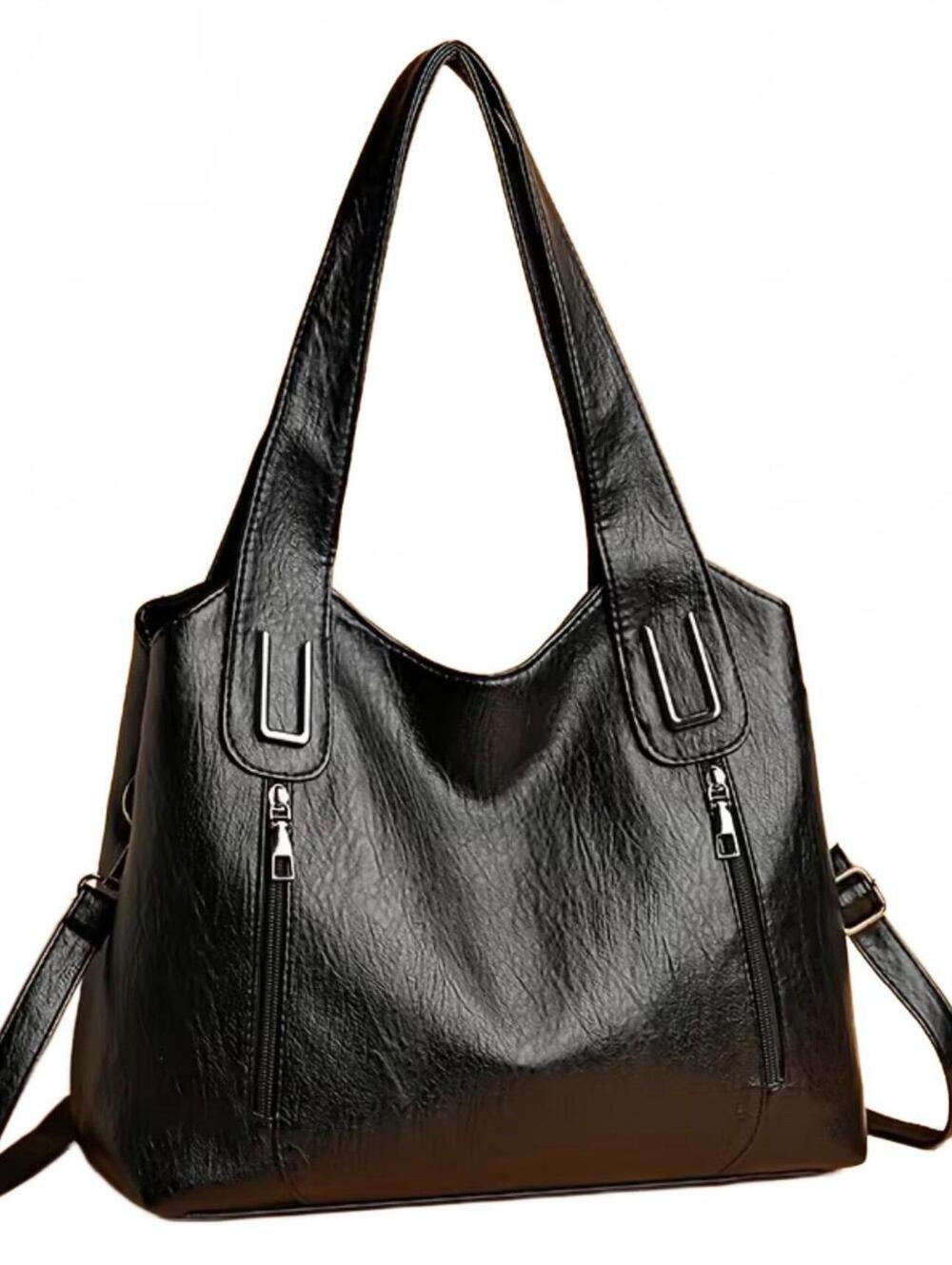New -Beautiful -Vintage Style Faux Leather Shoulder Tote Bag -Black